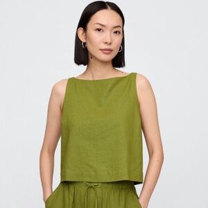 Linen-Blend Crop Shell Tank Top